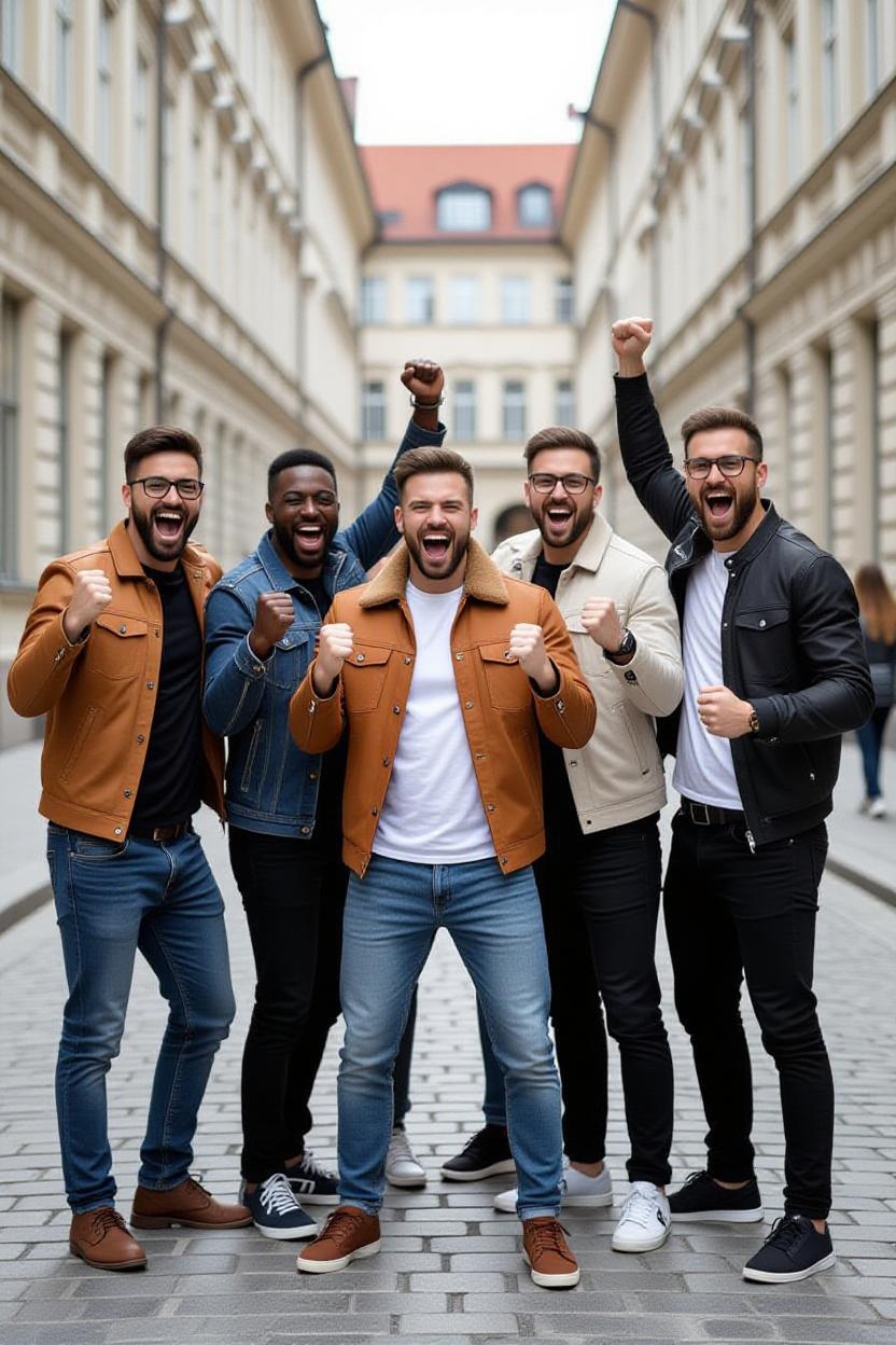 Jubelnde Männer in Stuttgart